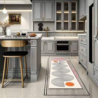 Alfombra de terciopelo con diseño de diamante moderno - Beige minimalista con acentos en negro y naranja, ligera, adecuada para decoración de sala de estar, dormitorio o pasillo, alfombra de pasillo | Accesorios interiores modernos | Alfombra impermeable, alfombra de sala de estar