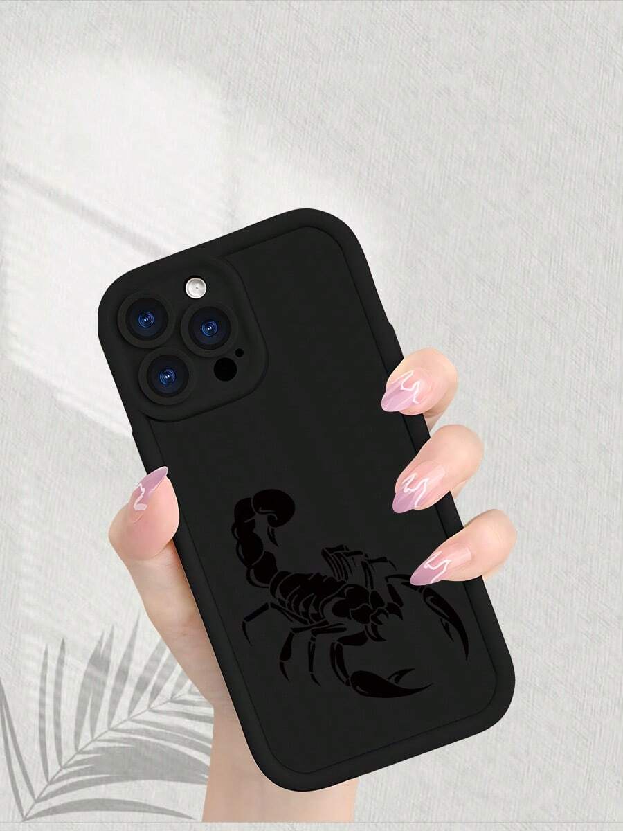 Funda de teléfono TPU con estampado de escorpión para Apple X XS 11 12 13 14 15 16 y , estilo minimalista para jóvenes - Negro - Ver 1