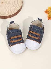 1双幼儿男童布面平底防滑舒适学步鞋，简约休闲运动鞋，适合春秋季穿着 - 藏蓝色 - 查看 2