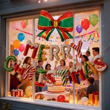 圣诞快乐气球横幅，圣诞字母铝箔气球，带圣诞礼物，红色、绿色、星形气球，适用于室内外圣诞派对装饰 - 彩色 - 查看 8