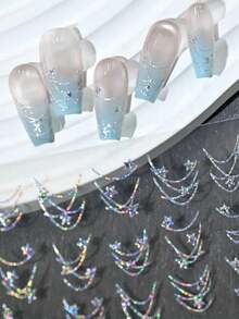 Autocollants pour ongles en chaîne laser holographique à motif d'étoiles - Argent - Voir 2