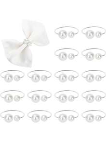 Set Of 12 Silver Napkin Rings - Pearl Buckle Napkin Holders For Christmas, Family Gatherings, Dinner Parties, And Wedding Decor (With 2 Silver Pearls) - White Pearl - View 17