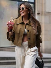 HH 女士褶皱夹克长袖短款外套时尚休闲风衣街头服饰新品外套﻿