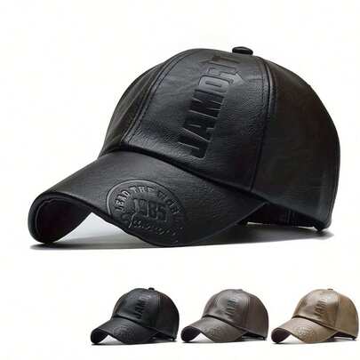 1pc Men's Classic Style PU Leather Baseball Cap, Adjustable & Breathable For Outdoor All-Season Wear