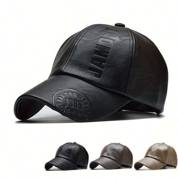 1pc Men's Classic Style PU Leather Baseball Cap, Adjustable & Breathable For Outdoor All-Season Wear