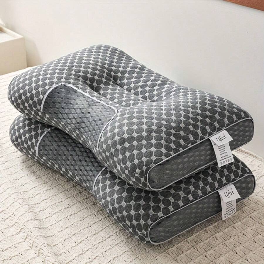 Buy 1 Get 1 Free, 2 Soft Woven Neck Massage Couple Pillows - Adjustable Ergonomic Orthotic Profile Support, High Quality Pillow Core, Sleep Comfort, Removable Pillowcase - 灰色 - 查看 1