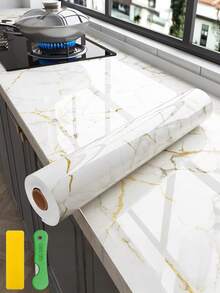 1 卷厨房台面保护膜，防水、防油、耐热（450°F），自粘式保护膜，适用于厨房、橱柜、桌子、家具和大理石表面