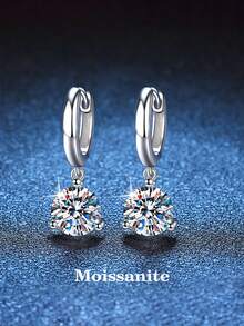 2 chiếc bông tai bạc Sterling 925 Moissanite 1 carat sang trọng, thích hợp cho đi làm, tiệc tùng, nghỉ dưỡng, sinh nhật, kỷ niệm ngày cưới, quà tặng trang sức cho phụ nữ - Bạc - Xem 5