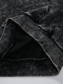 Men's Fashionable Hooded Sweatshirt, Distressed Washed Effect, Suitable For Daily Wear, Suitable For Spring And Autumn Seasons. Pullover With Pockets, Street Style. - Black - View 7