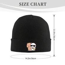 Adorable Panda Bear Balloon Knitted Hat - Soft Elastic Winter Hat With Panda Bear Ears, Unisex Adult Warm Hat Suitable For Cold Weather/Korean Anime Style - 黑色 - 查看 6