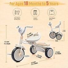 UBRAVOO Baby Tricycle, Foldable Toddler Trike With Pedals, Cool Lights, Durable Wheels And Comfortable Seat, Baby First Walker Trike For 1-5 Years Old - Black and White - View 4