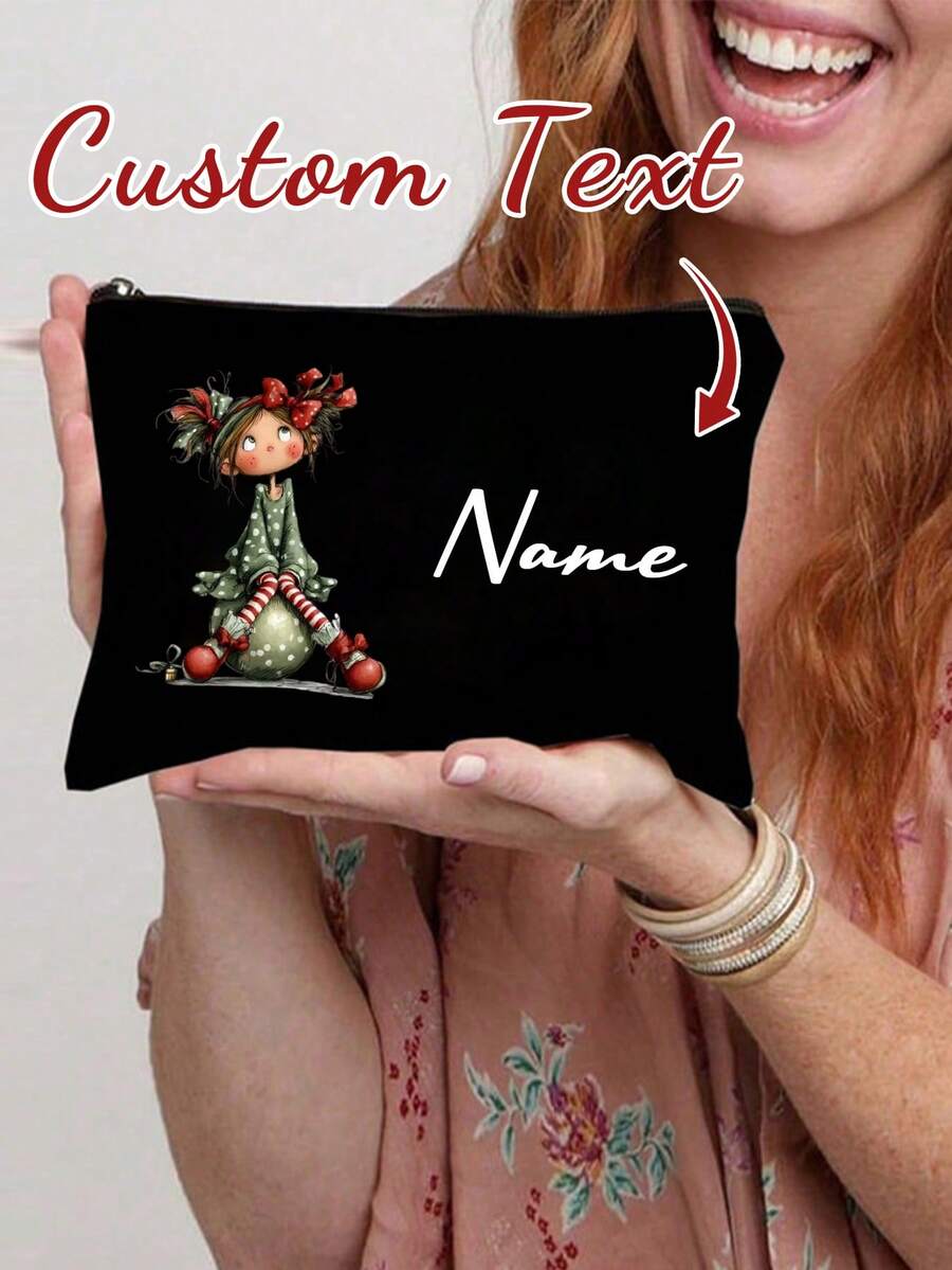 Customizable Makeup Bag - Cute Personalized Canvas Makeup Bag, Can Customize Letters And Names. Lightweight Zipper Makeup Bag, Also Can Be Used As Gift Bag, Toiletry Bag, Wallet, Coin Purse, Pencil Case. - Multicolor - View 1