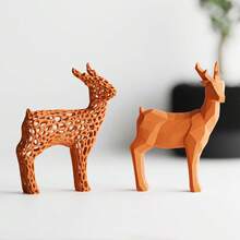 ORIZZONTE Set Of 2 Christmas Reindeer Sculptures – Geometric Design And Organic Perforated Structure – Modern Decorations For Christmas, Home Or Office – Unique Gift Idea – 100% Made In Italy, Shipping From Italy - 橘色 - 查看 2