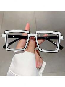 Fashion Cartoon Pattern Women's New Square Frame Glasses - Transparent - View 1