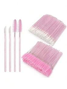 100pcs/50pcs Disposable Lip Brush, Mascara Wands, Eyelash & Eyebrow Brushes, Lipstick Applicators, Makeup Tools, Crystal Pink