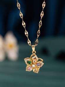 1 件时尚优雅奢华 5 瓣花旋转吊坠项链，适合送给妻子、女朋友、情人节、母亲、母亲节的礼物 - 彩色 - 查看 15