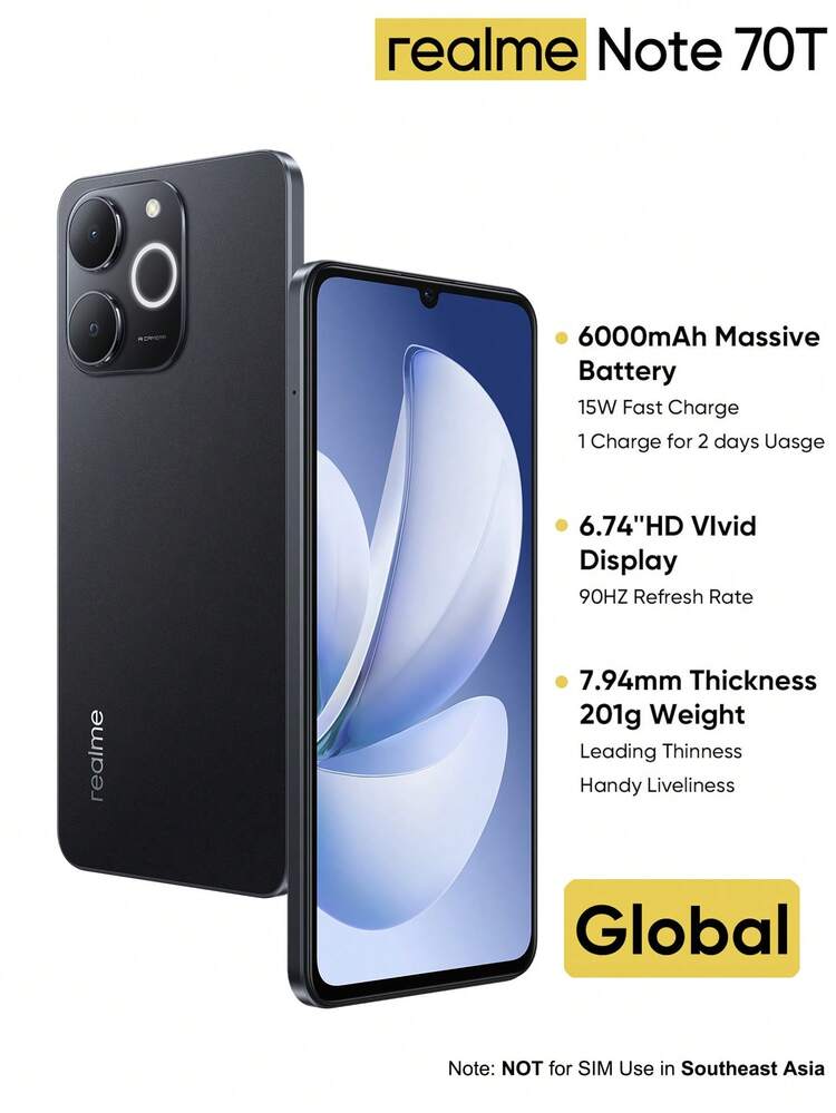 Realme Note 70T スマートフォン 4GB+64GB/4GB+128GB/4GB+256GB