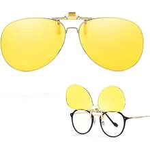 Aviator Clip On Night Vision Driving Glasses Over Prescription Glasses Flip Up Yellow Anti Glare Polarized - Multicolor - View 15