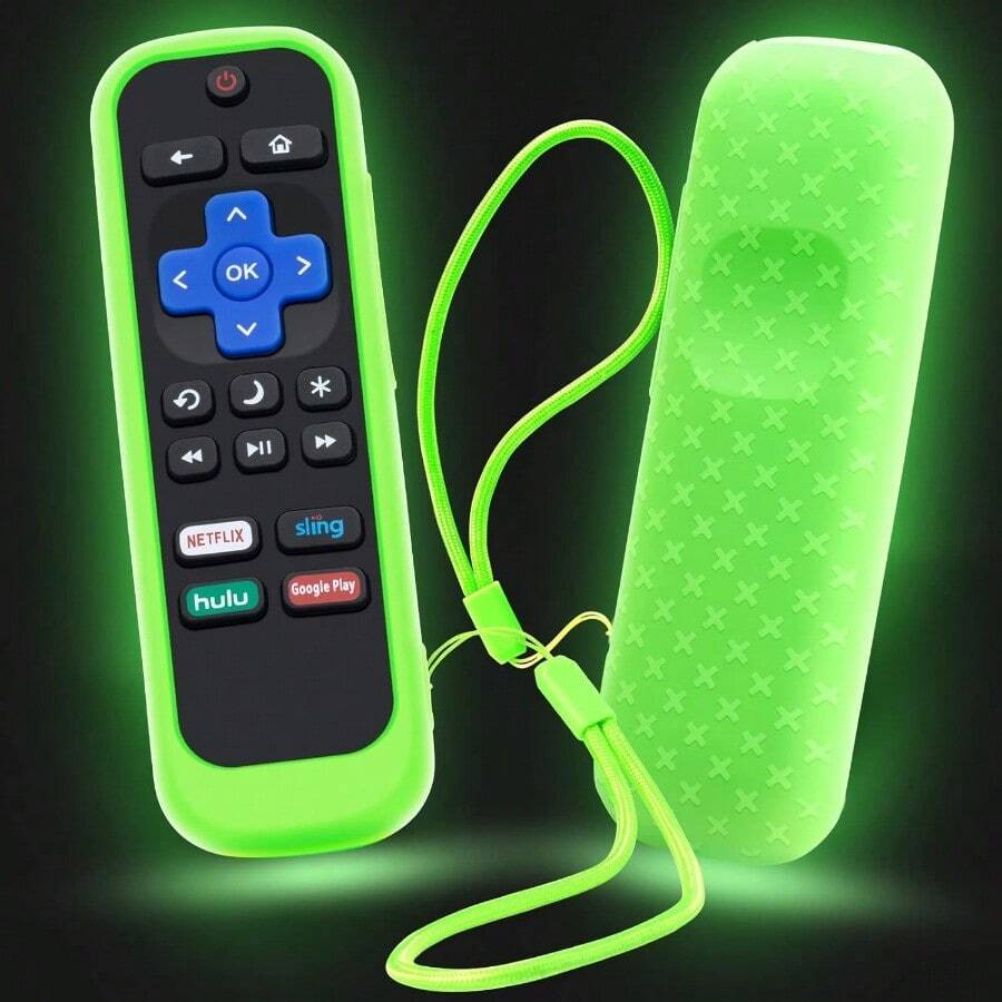 AWYYCase For Roku Remote Cover For Hisense/ Roku TV Steaming Stick/Express Universal Replacement Controller Silicone Sleeve Skin With Lanyard Glow In The Dark Green - 螢光綠 - 查看 1