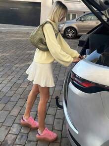 FOR BEAUTY Women's Knit Pullover Sweater, Minimalist Elegant Casual Style, Light Apricot Solid Color Crew Neck Long Sleeve Sweater, Essential For New Year - Light Apricot - View 5