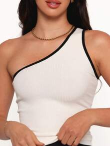 Tank Top Mule Manca One Shoulder One Shoulder No Manca Ribbed BLACK WHITE Basic Bicolor Feminine Foreign Fashion RIBBED RIBANA OLD MONEY TAILORING BASIC ELEGANT - 白色雙色 - 查看 11