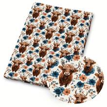 1块花卉图案高地牛绗缝面料 - 59 x 19.68 英寸（150 x 50 厘米）预裁涤纶面料 - 适用于DIY缝纫、剪贴簿、桌布和工艺品制作 - 彩色 - 查看 2