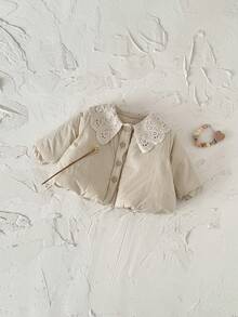 Baby Girl Thick Warm Fleece Jacket With Hollow Ruffle Collar, Casual Apricot Color, Winter - Apricot - View 8