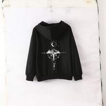 青少年男童字母罗盘图案休闲深灰色连帽卫衣。适合春秋季穿着。适合学生日常穿着、参加聚会、上学、参加音乐节、度假、通勤等场合。 - 深灰色 - 查看 2