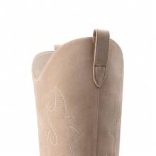 Western Vintage Cowgirl  Tall Boots For Women, Pointed Toe Chunky Block Heel Suede Knee High Cowboy Boots With Embroidered - 杏色 - 查看 10