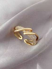 1pc Unique Niche Design Open Ring Inlaid With Shiny White Rhinestones, Adjustable, Valentine's Day Gift - Shape - View 6