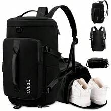 Bolsa de Deporte para Hombre y Mujer, Mochila Deportiva para Viajes y Gimnasio, Gym Bag Impermeable con Compartimento para Zapatos, Bolso Deportivo Diseo de Separacin Hmedo - Negro - Negro - Ver 1