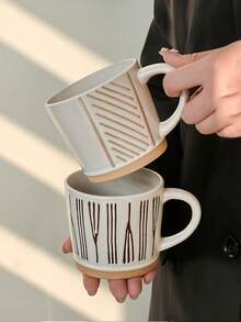 1个日式复古粗纹陶瓷咖啡杯，创意手工粗纹陶瓷杯，家用燕麦早餐杯，水杯 - 彩色 - 查看 10