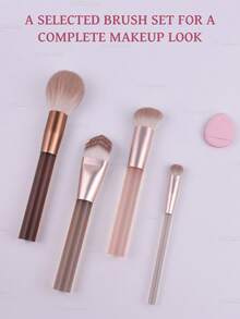 5pcs Pink Makeup Brush Set With Powder Puff, Foundation Brush, Powder Brush, Concealer Brush, Contour Brush, Suitable For Beginners,Brush Set,Makeup Brush Kit,Make Up Brush Set,Make Up Set Complete,Makeup Brush Set,Complete Makeup Kit,Brush Kit,Brushes Makeup Set,Makeup Gift Set,Set - Pink - View 3
