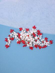 1件优雅女士奢华仿珍珠手工水晶发梳，婚礼头饰，派对配饰 - 彩色 - 查看 4