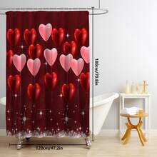 1pc/4pcs Classic Rose Heart Shaped Shower Curtain Set - Heart, Balloon, Rose, Teddy Bear Design - Fashionable Polyester Woven Valentine's Day Decor, Spring Decor, Bathroom Divider Curtain With 12 Hooks, Non-Slip Bath Mat, Toilet U-Shaped Mat, Toilet Lid Cover, Bathroom Set - Multicolor - View 24