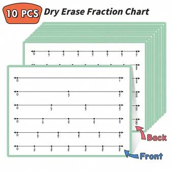 10 pezzi Tabella delle frazioni a doppia faccia cancellabile a secco, strumento didattico per l'apprendimento della matematica con linee numeriche delle frazioni, risorsa educativa riutilizzabile per l'insegnamento delle frazioni