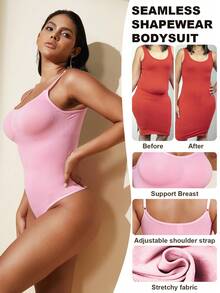 1pc Women Seamless Shapewear Bodysuit, Thong Bottom, Slimming Shaping Bodysuit, Tummy Control Bodysuit, Shapewear, Waist Trainer - Baby Pink - View 4