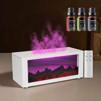 Fireplace Flame Diffuser  300ml, Remote Control, 7 Colors, Auto Shut-Off (3 Oils Included)