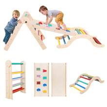 Marco de escalada 7 en 1 de madera triangular para niños pequeños, juguetes de escalada plegables con arco, rampa y escalera para niños de 1 a 3 años, marco de escalada interior para niños pequeños, juguetes Montessori - Multicolor - Ver 1