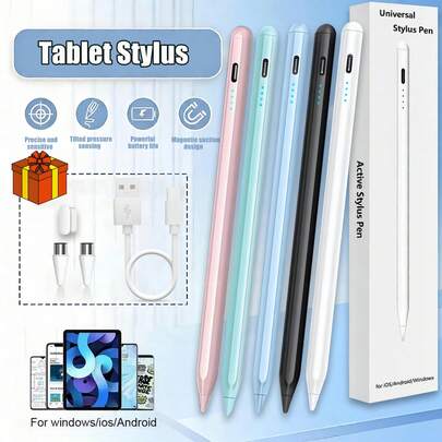FCV 1pc Universal Capacitive Pen For Mobile Phones And Tablets, Active Pencil Touch Capacitive Pen With 90mAh Lithium Battery, Type-C Fast Charging Work For Android And Apple IPad, Precise Touch, Smooth Writing High-End Capacitive Pen (Not Suitable For Tablets With Resistive Screen And Electromagnetic Screen)