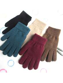 1 Pair Solid Color Thermal Lined Knitted Gloves, Warm For Spring, Autumn, Winter, Suitable For Riding, Driving, Outdoor Activities, Holidays, Dates, Fashion & Versatile - Multicolor - View 9