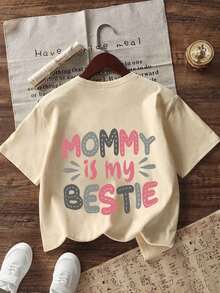 Young Girl Casual Graphic Print Crew Neck Short Sleeve T-Shirt, Summer Top - Apricot - View 4