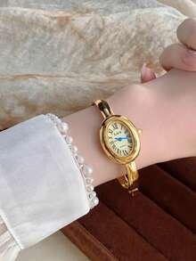 1 件金色手镯式石英表，时尚休闲，适合日常佩戴，也是理想的返校/毕业礼物 - 金色 - 查看 2