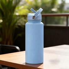 32 Oz / 1000 Ml Large-Capacity Wide Mouth Double-Wall Sports Travel Vacuum Insulated Stainless Steel Water Bottle (Cold & Heat Retention) With Straw - Multicolor - View 10