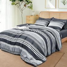 Pieces Comforter Set, Striped Bed In A Bag, Charcoal Stripe Bedding, 18 Deep Pocket All Season, Ultra Soft Bedding Sets With Comforter, Sheets, Pillowcases & Shams, Luxury Cozy Bedding Very Beautiful PKZD - 霧霾藍 - 查看 9