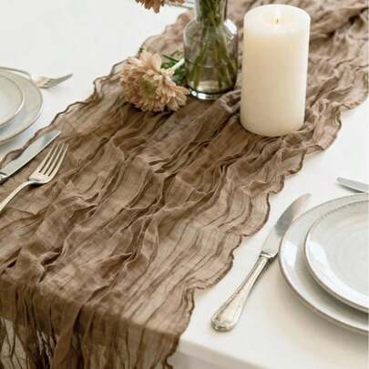 10pcs/Set Coffee Color Burlap Table Runners, Boho Rustic Style Table Flags, Suitable For Weddings, Baby Showers And Holiday Decorations