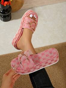 صنادل شريحة بكعب سميك للنساء موضة صيف 2024، شبشب شاطئ - وردي فاتح - مشاهدة 16