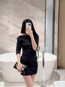 1件歐美時尚金屬裝飾迷你手拿包，高端亮面金屬條紋女款手提包，優雅奢華晚宴包，適用派對/浪漫婚禮/舞會/雞尾酒會/校園舞會，PU皮革配金屬鏈條 - 黑色 - 查看 11