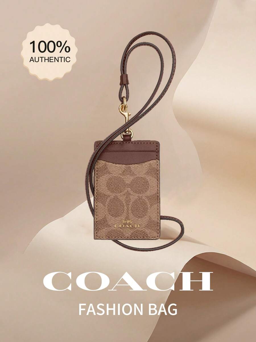 Coach Vertical ID Badge Card Holder with Clear ID Window Leather Credit Badge Holder Work College ID Cards Holder with Two Credit Card Slots and Detachable Neck Lanyard Strap,CZ285 IMXHE - 黃褐色拼棕色 - 查看 1