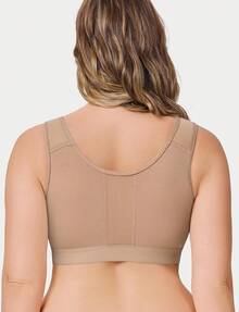 Brabic Zip Post Surgery Compression Bra For Women Front Closure Mastectomy Full Coverage Wireless Comfort Bra - 杏色 - 查看 5